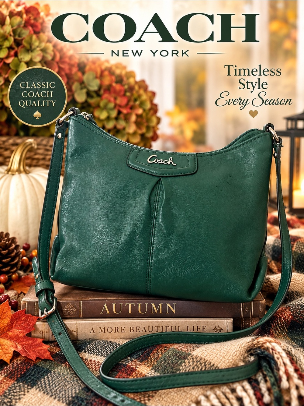 Coach Ashley Y2K Teal  Leather Crossbody Bag Silver Hardware
